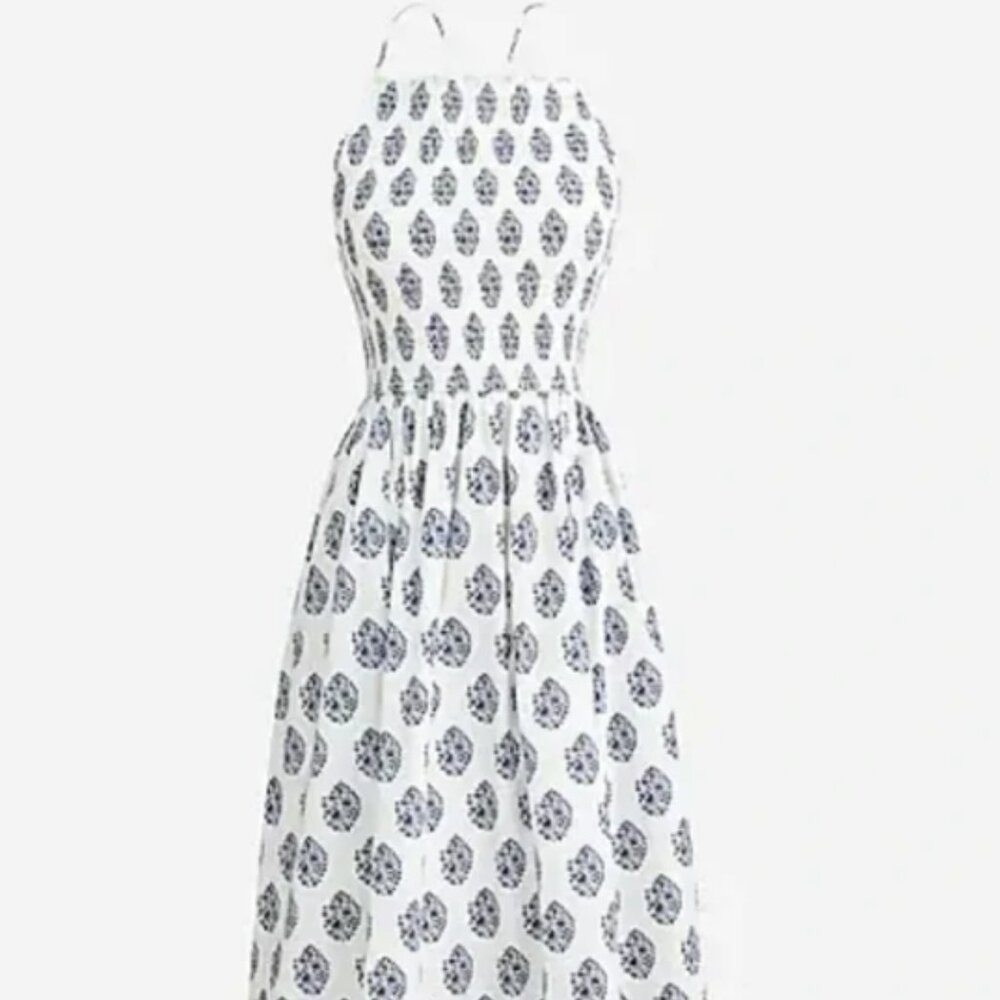 J. Crew White and Blue Midi Dress